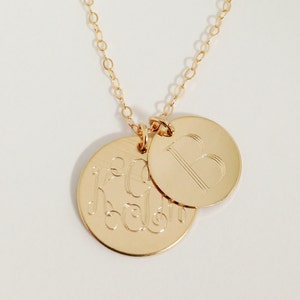 Gold Filled Mothers Necklace Monogrammed with Two, Three, Four or Five Discs