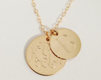 Collar de madres lleno de oro con monograma con dos, tres, cuatro o cinco discos