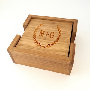 Personalized Wedding Coasters, Wood Engraved Coasters, Custom Bamboo Coasters, Engagement Gift Ideas