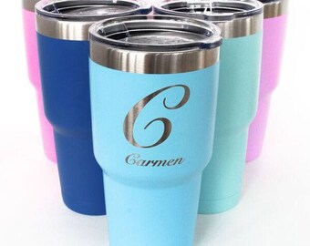 Powder Coated Engraved Tumbler Large 30 oz or Small 20oz Etched Powder Coated Stainless Steel Tumbler Car Cup Custom Engraved for FREE