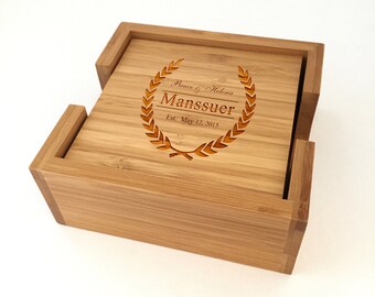Personalized Wedding Coasters, Bamboo Coasters, Anniversary Gift Wood, Custom Coasters