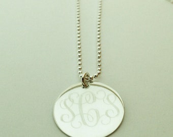 Monogram Necklace in Sterling Silver with Ball Chain for Women or Bridesmaid Present