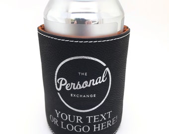 Custom Logo or Text Faux Leather Can Cooler Custom Laser Engraved 9 Colors To Choose From