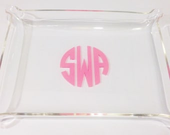 Acrylic Monogram Tray, Monogram Jewelry Dish, Acrylic Jewelry Tray, Personalized Ring Dish 3 Sizes Available
