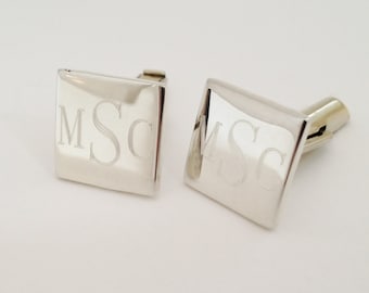 Sterling Silver Cufflinks - Monogram Square Mens Cufflinks Personalized