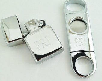 Fathers Day Gift - Cigar Cutter And Zippo Lighter Sets Engraved for Free Monogrammed