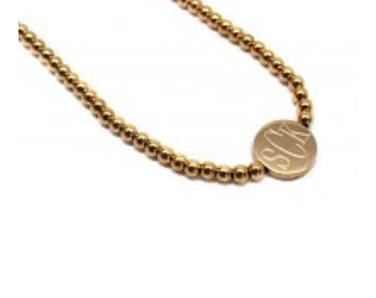 Monogram Bead Choker Necklace in Silver or Gold Finish