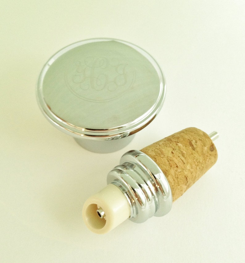 Monogrammed Silver Wine Stopper and Pourer Engraved Holiday Etsy