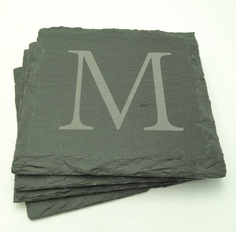 Monogram Coasters Slate Coasters Personalized and Engraved with Name or Monogram image 1