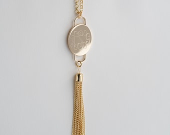 Statement Large Monogram Tassel Necklace in Silver or Gold, Long Personalized Necklace, Personalized Layering Necklace