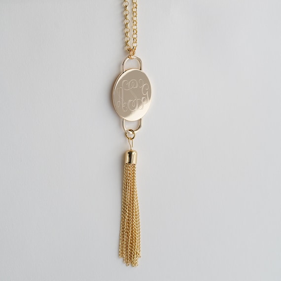 Statement Large Monogram Tassel Necklace in Silver or Gold Long Personalized Necklace Personalized Layering Necklace Etsy