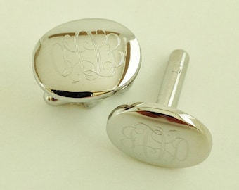 Fathers Day Cufflinks - Oval Monogram Cufflinks - For Groom, Groomsmen, Husband