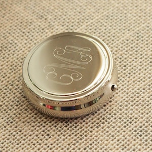 Pill Box with Monogram Personalized- Engraving Included - Silver Colored