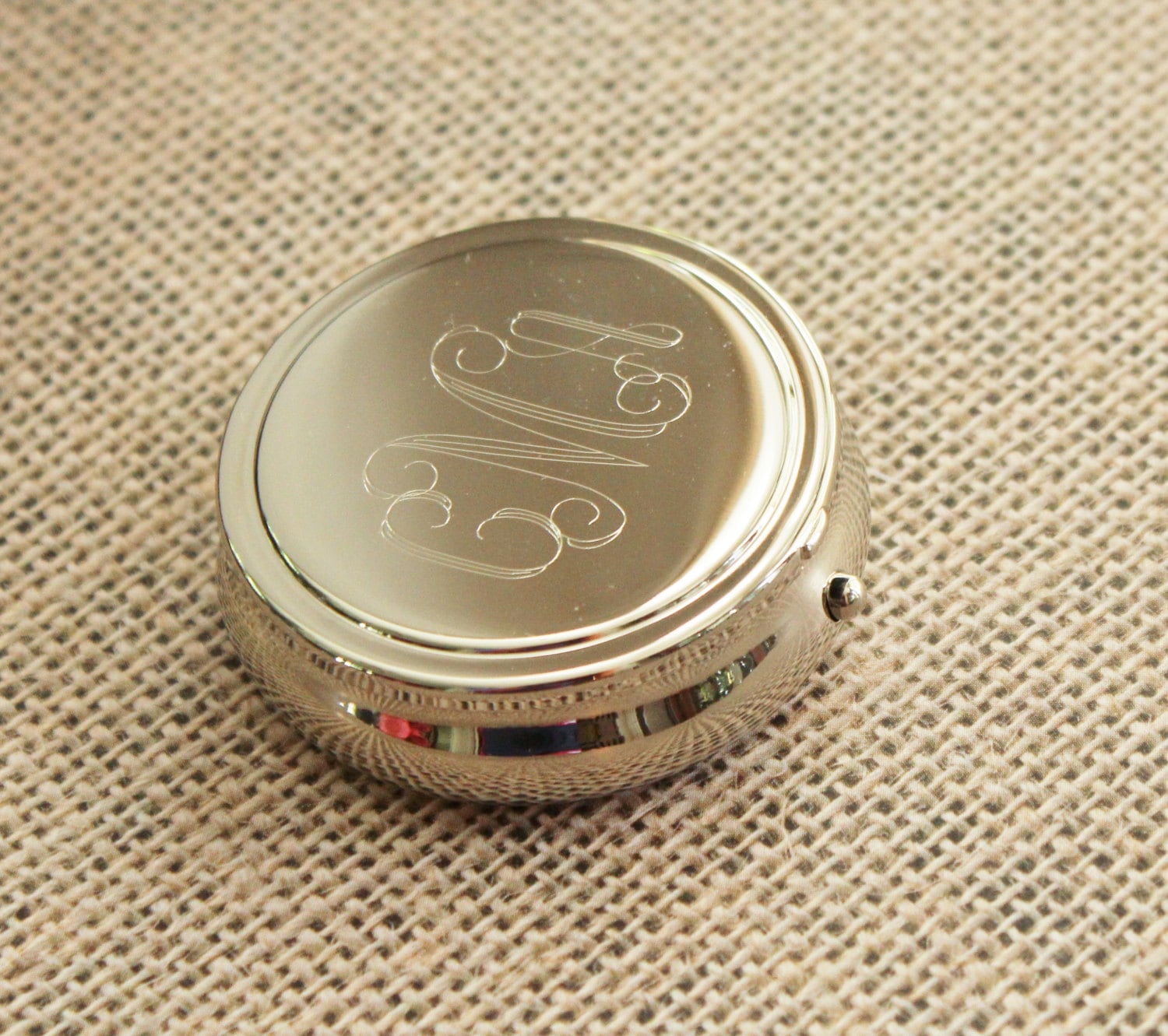 Pill Box with Monogram Personalized- Engraving Included - Silver Colored