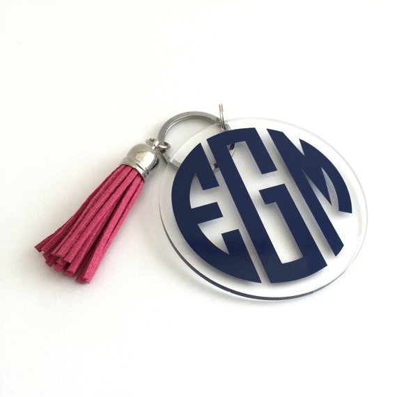 Personalized Tassel Key Fob Acrylic, Monogrammed Keychain with Colored Tassel, Sweet Sixteen Gifts, Sweet 16 Gift