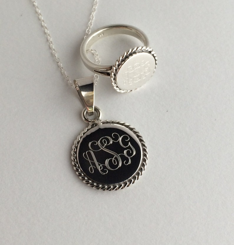 Nautical Rope Monogrammed Ring and Necklace Set in Sterling Etsy