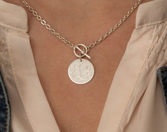 Monogram Toggle Necklace Sterling Silver Necklace Front Toggle Style for Women Bridesmaid Present