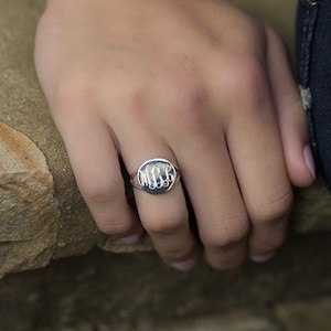 Monogrammed Ring in Sterling Silver for Women or Christmas Present Round