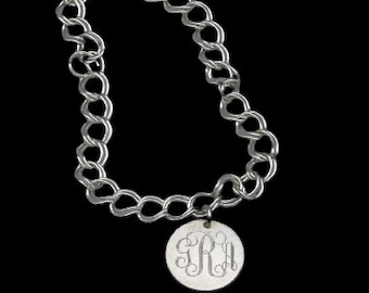 Monogram Charm Bracelet with 1 - 4 Disc Charms Sterling Silver Jewelry Gift for Daughter Mother Engraved Charms
