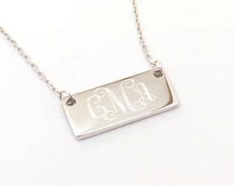 Graduation Present Sterling Silver Monogrammed Tiny Bar Necklace Monogram Bar Necklace for Girls Bridesmaid Gift Present