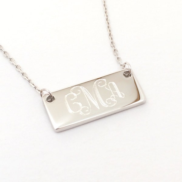 Sterling Silver Monogram Tiny Bar Necklace Monogrammed Bar Necklace for Girls Bridesmaid Gift Present