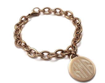 Monogram Charm Bracelet Stainless Steel-  Silver, Gold or Rose Gold Finish