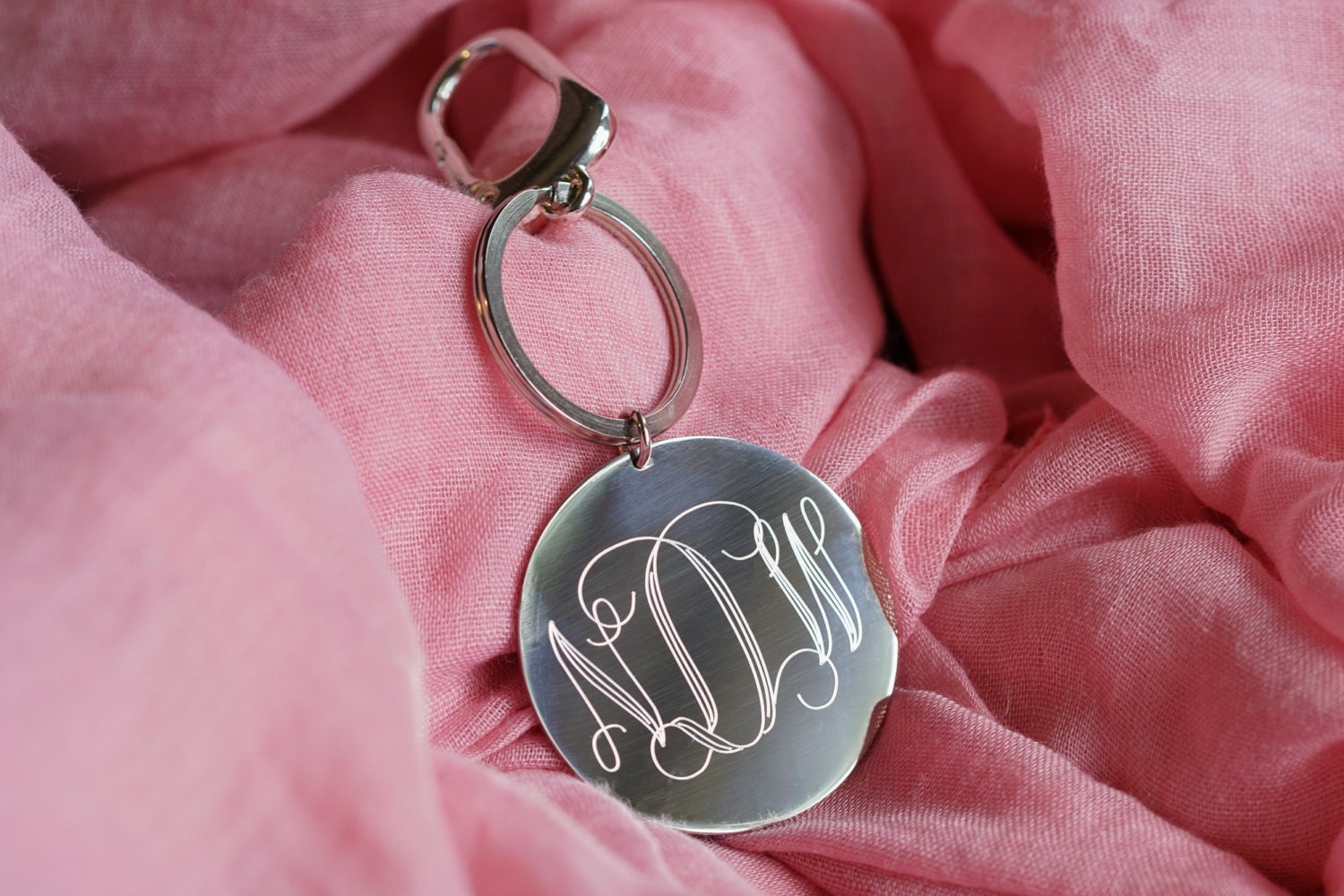 Silver or Gold Monogram Key Fob With Bag Hook Personalized 