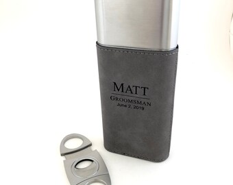 Monogram Cigar Holder And Cutter Set, Groomsman Gift, Father of the Groom, Father of the Bride Custom Engraved in Grey or Black