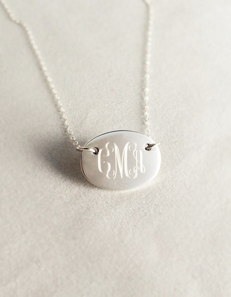 Oval Monogrammed Necklace in Sterling Silver for Women or Etsy