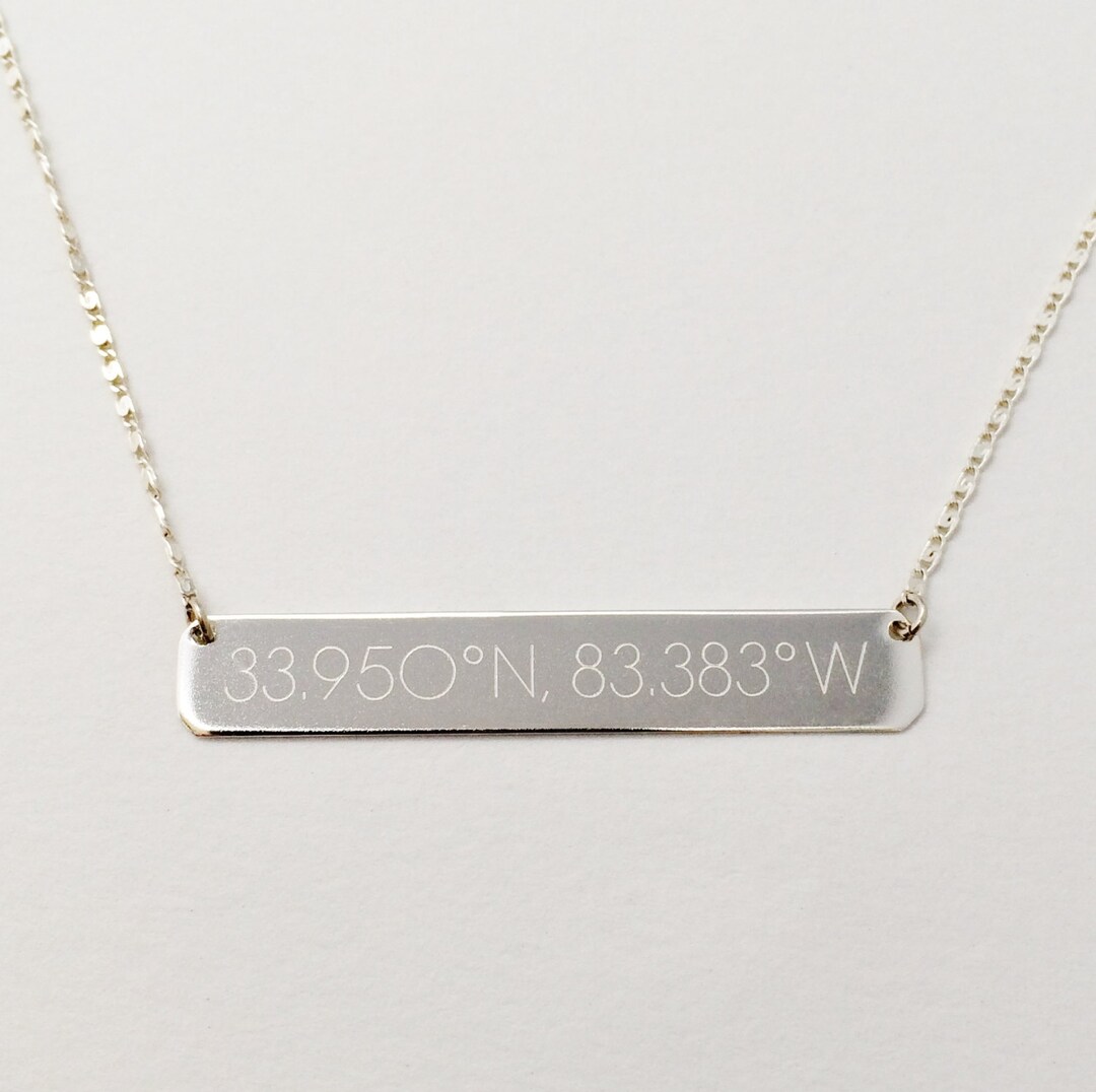 Sterling Silver Coordinates Bar Necklace Tiny Bar Necklace in Silver or