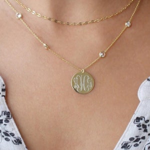 Monogram Layer Necklace in Sterling Silver or Gold Plate over Sterling Custom with CZ Chain Personalized Jewelry