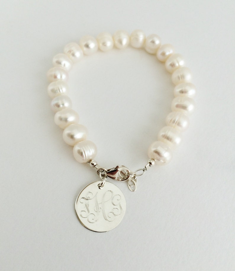 Monogram Freshwater Pearl Bracelet with Sterling Silver for Bridal Bridesmaid Present 