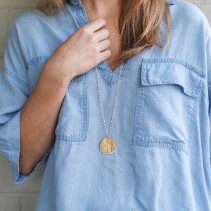 Large Disc Necklace Personalized, Monogram Necklace, Gold Necklace or Silver, Circle Initial Necklace,  Custom Name Disc Necklace