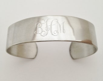 Christmas  Gift for Girls- Monogram Cuff Bracelet in Pewter - Personalized for Free