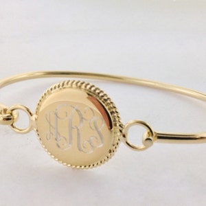 Nautical Rope Monogram Bracelet in Gold Plated Stacking Bangle Bracelet Personalized for Women, Bridesmaids, Girls