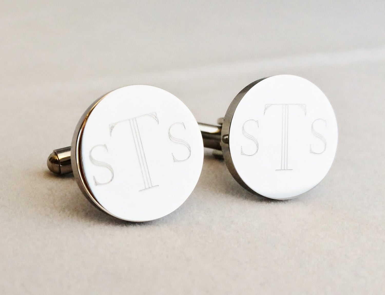 Monogrammed Cufflinks in Stainless Steel Round Personalized | Etsy