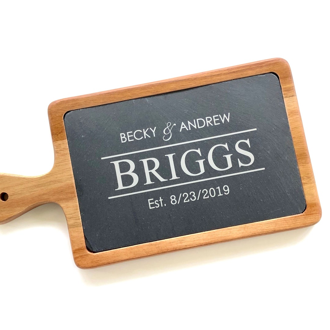 Custom Slate and Acacia Cheese Board, Personalized for Wedding ...