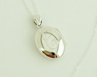 Locket Necklace in Sterling Silver Monogrammed or Engraved for Gift