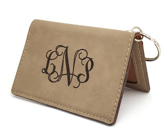 ID Monogram Keychain, Personalized Keychain Sweet Sixteen Present, Key Chain for Women, ID Badge Holder, Leatherette Key Chain, ID Wallet