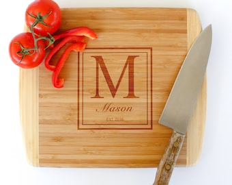 Personalized Wood Cutting Board Wedding Gift Idea for Couple, Monogram Cheese Board, Personalized Realtor Closing Gifts