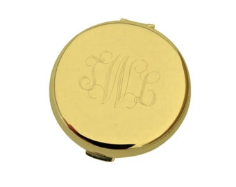 Gold or Silver Compact Mirror Engraved Monogram Mirror Engraving on One Side Included in Price - Graduation Wedding Gift