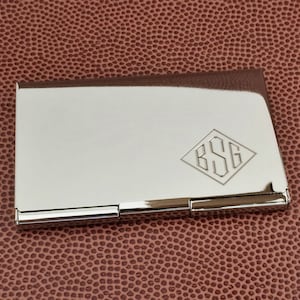 Monogram Card Case with Polished or Brushed Satin Finish Personalized Business Card Holder, Gifts Under 20 image 1