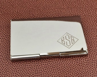 Monogram Card Case with Polished or Brushed Satin Finish Personalized Business Card Holder, Gifts Under 20