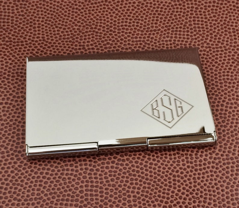 Monogram Card Case with Polished or Brushed Satin Finish Personalized Business Card Holder, Gifts Under 20 zdjęcie 1