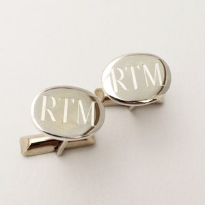 Sterling Silver Cuff Links Custom Engraved - Oval Monogrammed Engraved Personalized