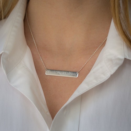 Sterling Silver Coordinates Bar Necklace Tiny Bar Necklace in Etsy