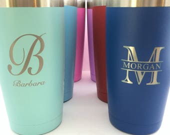 Powder Coated Tumbler 20oz or 30oz Etched Powder Coated Stainless Steel Tumbler Car Cup Engraved for FREE Custom Tumbler
