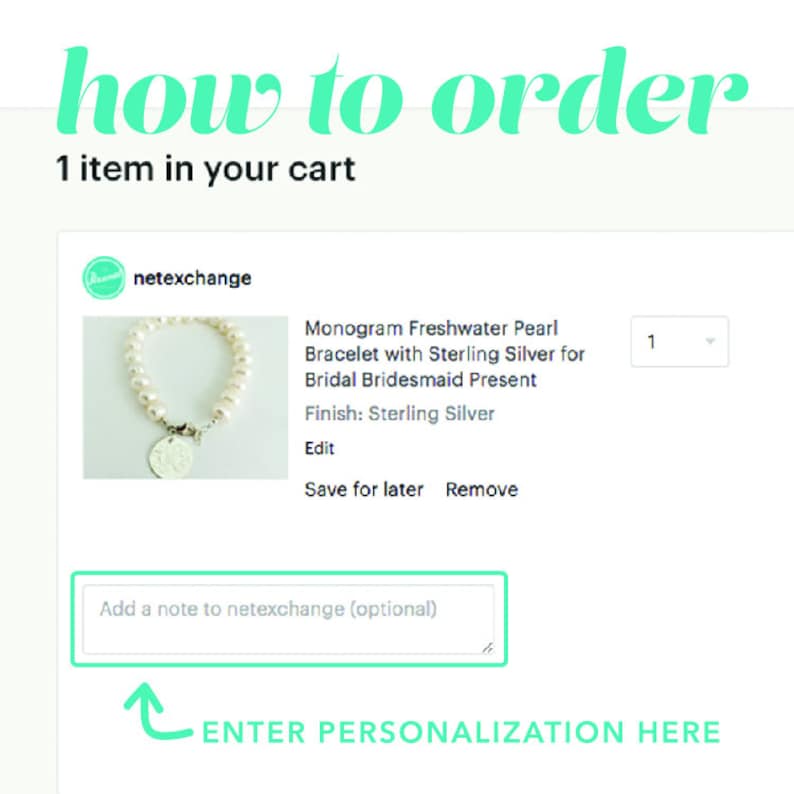 Monogram Charm Bracelet Engraved Pendant and Pearl Bracelet in Brushed Silver or Gold Personalized Jewlery image 4