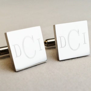 Custom Cufflinks in Stainless Steel Square Monogram Initials Engraved image 1