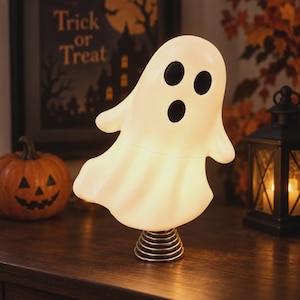 Specter USB Nightlight, Wobble Spring Base, Glowing Desk Accent, Trick Or Treat Room Display, Plug In Seasonal Keepsake